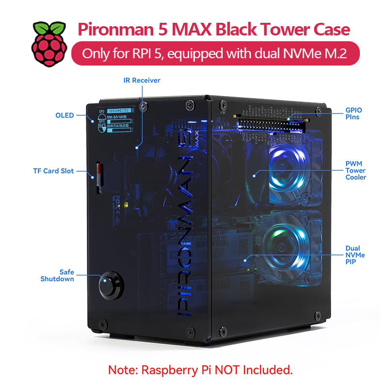Pironman 5 MAX, Black Tower Ca - Argon One V3 M.2 Nvme Case 评论和价格